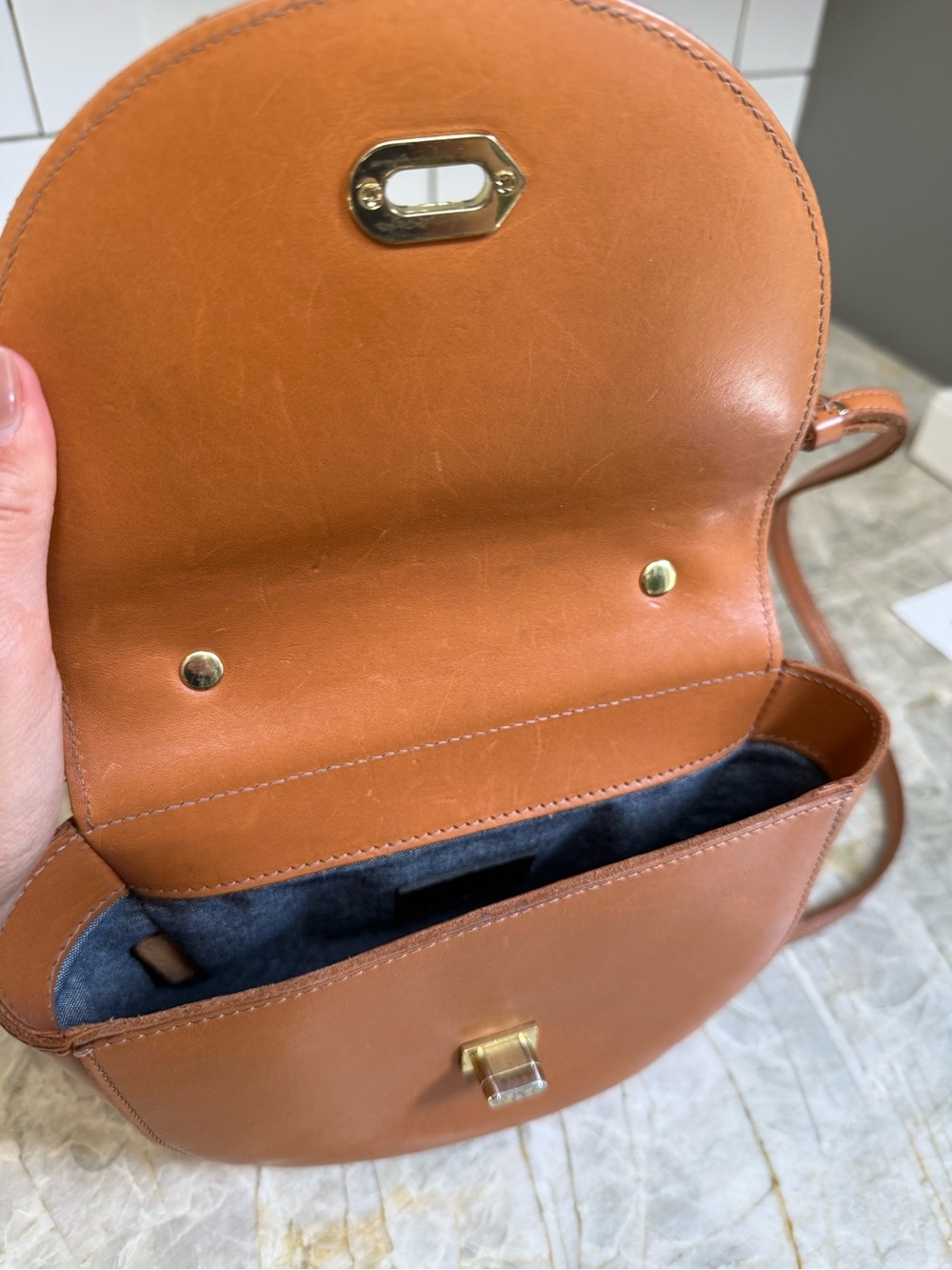 Clare V Saddle Crossbody Bag in Cognac Brown with Gold Hardware - Picture 3 of 7